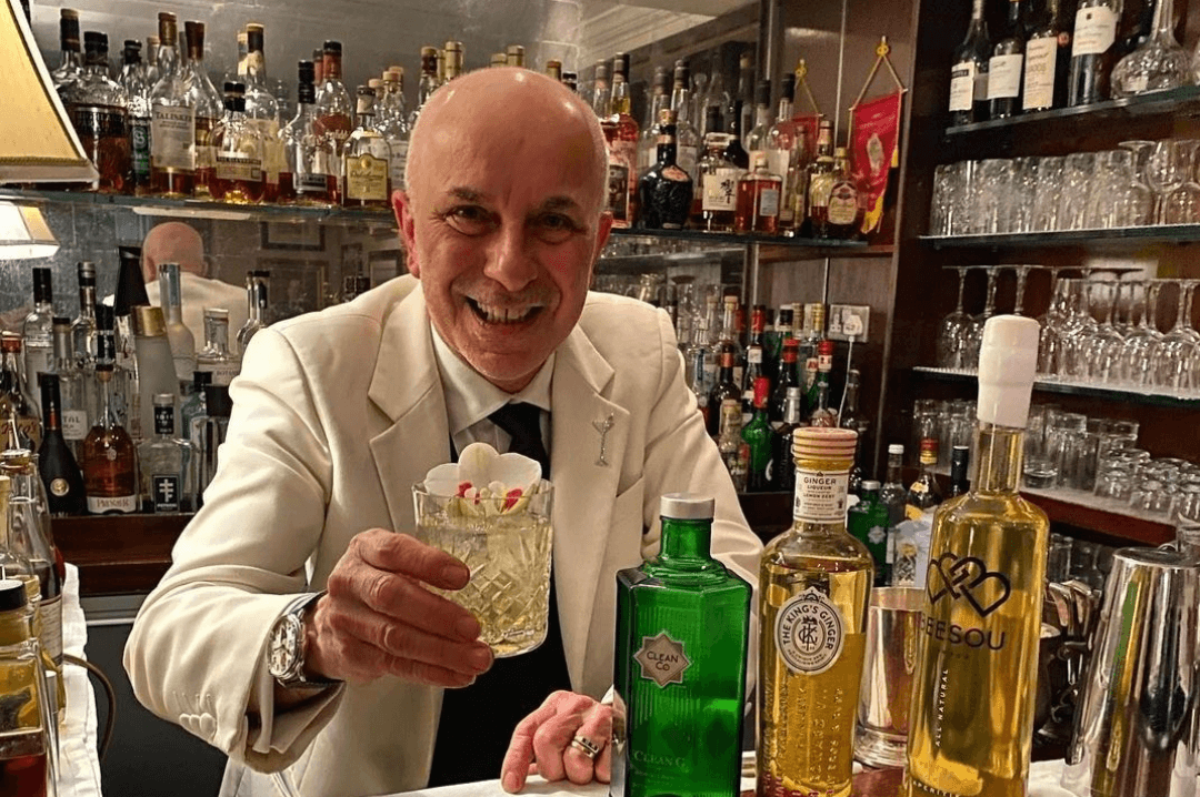 Alessandro Palazzi behind the bar at Dukes Bar, London